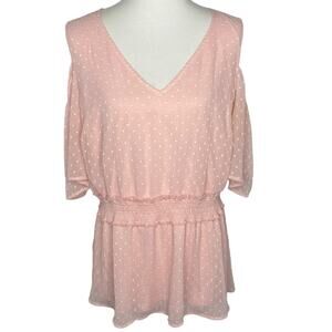 Lane Bryant Ruffle Cold Shoulder Top Pink Elastic Smocked Waist Blouse Size 22